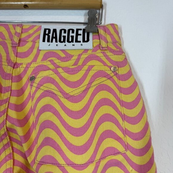 The Ragged Priest Dad Jeans in Wave Print Denim Yellow Pink 28 - Picture 9 of 16